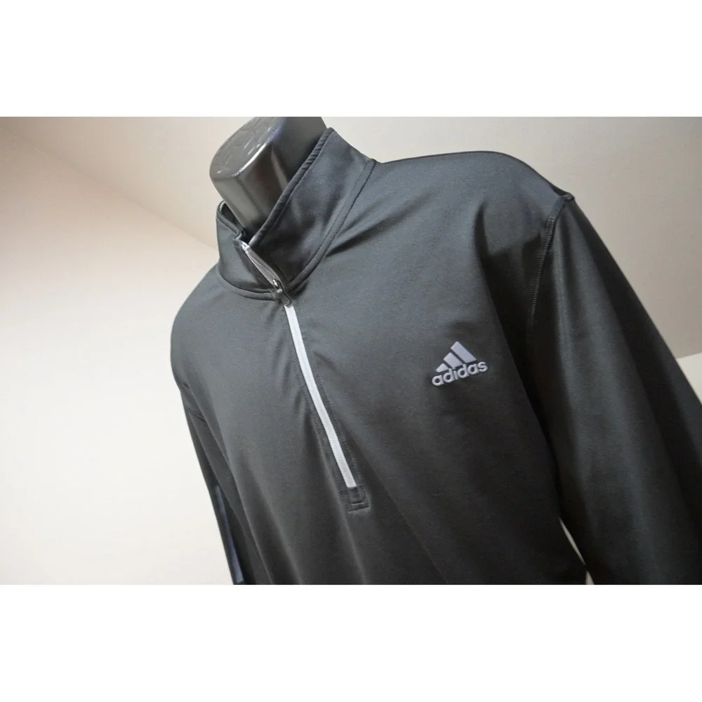 Adidas Golf Pullover Jacket Mens 2XL Black 1/4 Zip Reflective Stripes Excellent